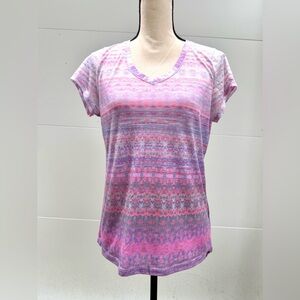 Prana Women's Pink,Purple Gradient V-Neck Shortsleeve Top